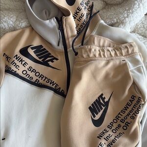 Nike Beige and White Hoodie and Joggers Set